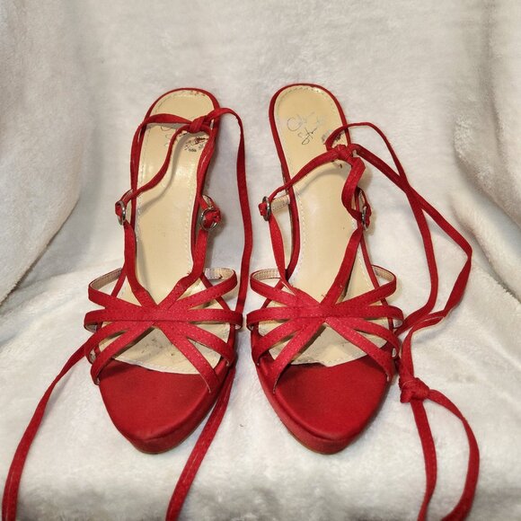 Colin Stuart Women's Red Satin Evening Heels - Picture 1 of 5
